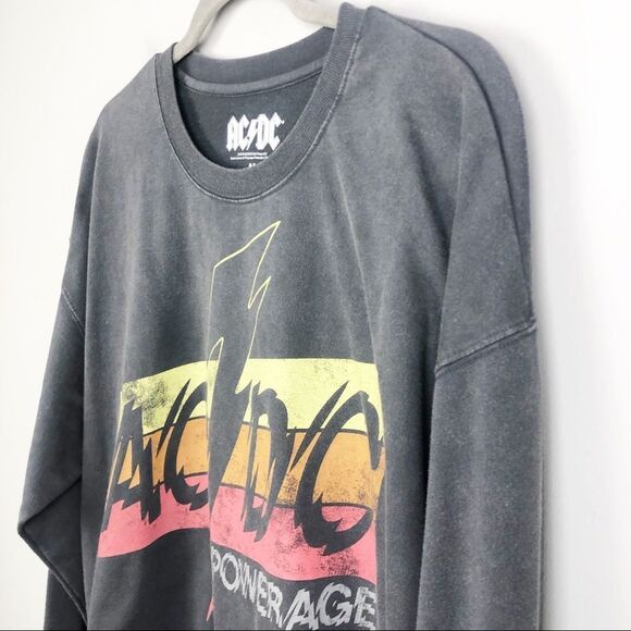 AC/DC | Powerage Cropped Crewneck Sweatshirt Black Wash Gray Women’s Size Medium - Picture 2 of 7